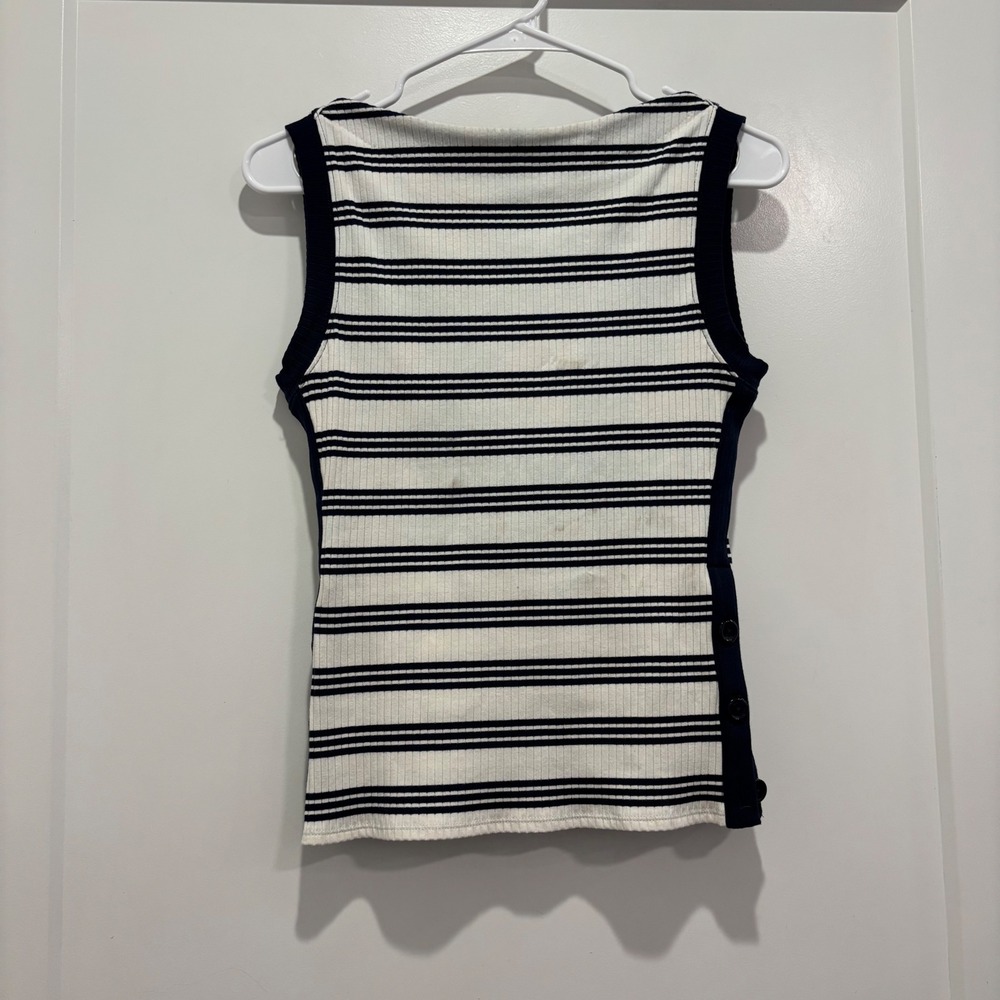 J.Crew Womens XS Navy White Striped Ribbed Sleeveless Side Button Tank Top
